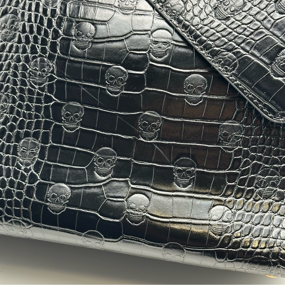 Betsey Johnson Black Croc- Skull Embossed Tote Shoulder Bag &Zippered Wallet NWT - Picture 16 of 16